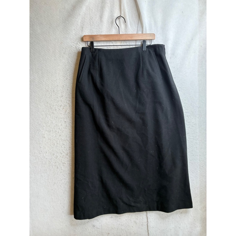 Harve Benard Wool Cashmere Blend Midi Pencil Skirt Black Size 16 Side Pockets